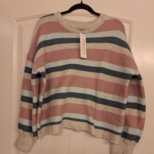 Pinique sweater size XL mauve, blue, gray striped, NEW WITH TAGS